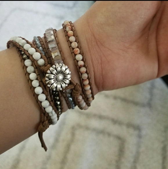 RESTOCKED NATURAL AMAZONITE STONE & GLASS BRACELET - Picture 3 of 3